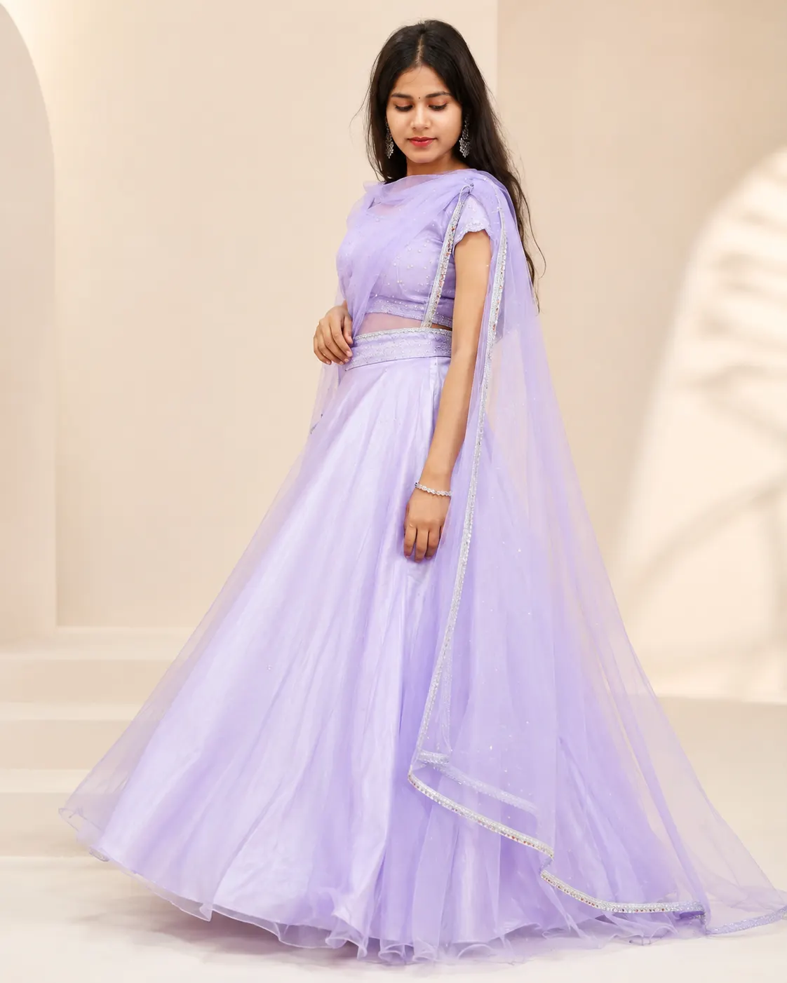 Pastel Lavender Designer Lehenga Gown with Dupatta